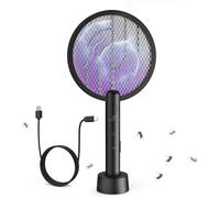 Raquette Electrique Insectes 4000V, Moustique USB avec Base Chargement, 3 Couches Filet Protection, Efficace Contre Insectes