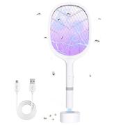 Raquette Electrique Insectes: 4800V Raquette Moustique Electrique avec Piège à Lumière UV, Rechargeable Via USB avec Batterie 2000mAh, Tapette à Raquette Electrique-1 PC, Blanc