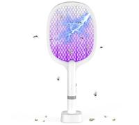 Raquette Electrique Insectes 5000V, 1200 mAh Extra puissante Tapette à Mouches électrique avec Base de Recharge USB C