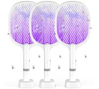 Raquette Electrique Insectes 5000V, 1800 mAh Extra puissante Tapette à Mouches électrique avec Base de Recharge USB C, 2 en 1 Tapette à Mouches électrique pour moustiques, Mouches, Abeilles