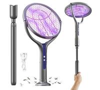 Raquette Électrique Insectes Rechargeable, 2800V Raquette Moustique Électrique, Raquette Anti Moustique avec Lumière UV, Tête Rotative 90°, USB-C