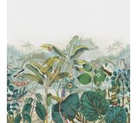 Rasch Curiosity 543650 Papier peint photo non tissé avec feuilles, fleurs et oiseaux dans les tons verts et bleus 2,65 x 2,65 m (L x l)