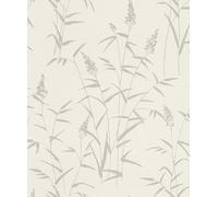 Rasch Deco Style 312904 Papier peint intissé clair avec fond texturé blanc et motif botanique argenté