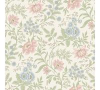 Rasch Echoes of Eden Garden Muse Papier peint Motif floral Rose/vert | Revêtement mural pour salon, chambre à coucher et couloir, fleurs et feuillage vintage shabby chic, accents métalliques