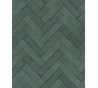 Rasch Factory V 499155 Papier peint intissé Vert pétrole avec motif chevrons et aspect pierre