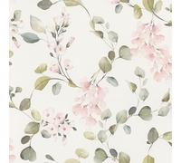 Rasch home style 285772 Papier peint clair avec eucalyptus et plantes roses aspect aquarelle 10,05 x 0,53 m