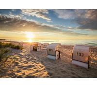 Rasch Magicwalls 363449 - Papier peint photo non tissé - Motif cabines de plage au bord de la mer et coucher de soleil - Beige et marron - 2,65 x 3,71 m (L x l)