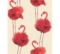 Rasch Papier peint autocollant flamant rose rouge crème 6,00 x 0,53 m | Sans colle avec technologie adhésive tesa - Papier peint non tissé structuré « Flamazing » pour salon et chambre à coucher