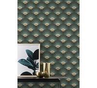 Rasch Papier peint intissé 637618 avec motif art déco vert et doré - 10,05 m x 0,53 m