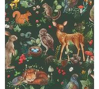 Rasch Papier peint intissé vert foncé 300338 avec animaux de la forêt style vintage pour chambre d'enfant 10,05 m x 0,53 m (L x l)