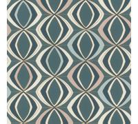 Rasch Papier peint non tissé à motif losanges - Papier peint rétro en vinyle en blanc, bleu, vert pour une ambiance de vie confortable - Robuste et lavable - 10,05 m x 0,53 m