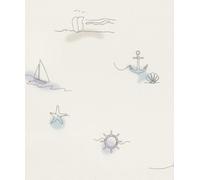 Rasch Papier peint non tissé Motif ancre, étoile de mer, voilier et volant - Papier peint texturé bleu pour une ambiance maritime - Facile à tapisser et à peindre - 10,05 m x 0,53 m