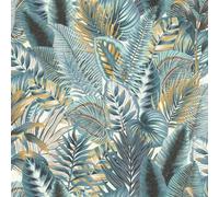 Rasch Papier peint non tissé Motif jungle - Papier peint texturé botanique en blanc, marron et bleu pour une ambiance de vie naturelle - Facile à tapisser et à peindre - 10,05 m x 0,53 m