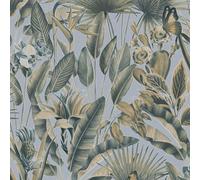 Rasch Zanzibar Papier peint vinyle Motif papillons tropicaux Bleu/vert | Revêtement mural pour salon, chambre à coucher et couloir, palmiers bananiers et feuilles d'oiseau de paradis