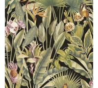 Rasch Zanzibar Papier peint vinyle Motif papillons tropicaux Noir/vert | Revêtement mural pour salon, chambre à coucher et couloir, palmiers bananiers et feuilles d'oiseau de paradis