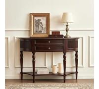 RASJCGRCOA Table Console Demi Lune avec 2 Tiroirs et Étagère de Rangement | Meuble d'Entrée Demi Cercle Étroit pour Petit Espace, Bout de Canapé Rétro Style Champêtre, Pour Couloir et Hall
