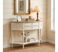 RASJCGRCOA Table Console Demi Lune avec 2 Tiroirs et Étagère de Rangement | Meuble d'Entrée Demi Cercle Étroit pour Petit Espace, Bout de Canapé Rétro Style Champêtre, Pour Couloir et Hall