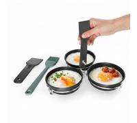Rasolme Pocheuse à Œufs 3 Coupelles Antiadhésives, Insert en Inox | Seulement 5 cm de haut, convient aux poêles peu profondes, cuisson vapeur & petit-déjeuner, avec spatules & pinceau à huile