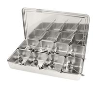 RASTKY Boîte d'assaisonnement en Argent, 8 Grilles en Alliage, Stockage de Condiments, Boîte à épices Commerciale en Acier Inoxydable, Conteneurs, Pot à épices, Ustensiles de Cuisine