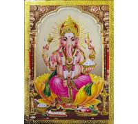 Rastogi Handicraft Poster Best Of Indian Reprint - Dieu hindou - Avec feuille d'or - Sans cadre - Blessing-Ganesh-Ji-17,8 x 12,7 cm