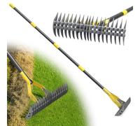 Râteau, 178cm Râteau de Jardin Robuste en Acier Inoxydable avec Long Manche Réglable et Lame Tranchante - Multifonction Râteau à Paille avec 19Dents Double Couche pour Désherber, Fertiliser Lawn/Gris