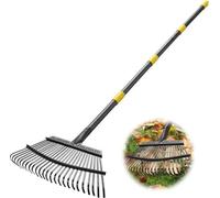 Râteau à broussailles de 160 cm. Petit râteau robuste doté de 25 dents métalliques, largeur 45 cm, manche en acier réglable. Idéal pour ramasser les déchets sous les parterres de fleurs, les plantes f