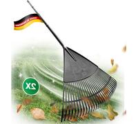 Râteau à feuilles avec manche - Grattoir à feuilles en forme de balai - Pour nettoyer le jardin - 30 dents en plastique - Largeur de travail de 75 cm - Noir