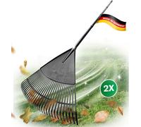 Râteau à feuilles avec manche - Grattoir à feuilles en forme de balai - Pour nettoyer le jardin - 30 dents en plastique - Largeur de travail de 75 cm - Noir