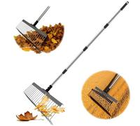 Râteau à feuilles de jardin réglable de 53 à 160 cm, en métal, avec 21 dents, manche télescopique ergonomique, tête de calcul de 40 cm de large, râteau à feuilles pour jardin, pelouse, parterres de