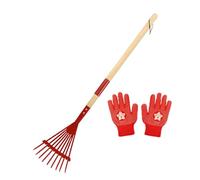 Râteau à feuilles pour enfants, manche en bois amovible de 68 cm avec dents en métal, pour l'entretien de la pelouse, le lissage du sol, les découvertes en plein air et le jardinage