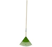 WERKA PRO Balai à Feuilles 16 Dents 120 cm 35,5 x 27 cm Vert | Polypropylène, bois, usage jardin et extérieur, longueur totale 1,42 m, nettoyer espaces verts et extérieurs, vert