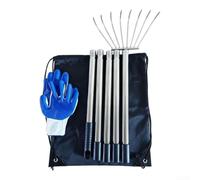 Râteau à foin avec 8 dents et manche extensible avec sac à gants (S 5 | Dents résistantes à la rouille efficaces pour les tâches de sol et de sable, design compact portable pour fermes, jardins