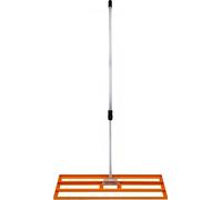 Râteau à gazon 100 cm x 32 cm Râteau de nivellement Râteau à gazon Râteau pour épandage de sable Acier Orange Niveleur de surface Acier galvanisé Manche télescopique de 1,2 à 1,9 m Outil de jardinage