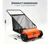 Râteau à gazon manuel - Collecteur de feuilles et d'herbe - Chariot de ramassage de 170 litres - Réglable en hauteur - Rapport de transmission 5:1 - Couleur : orange