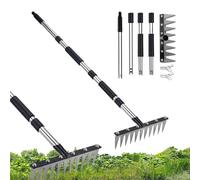 Râteau à Gazon Outil de Jardinage Arrache-Racines | Râteau à feuilles jardin pelouse 8 dents dentelées, poignée ergonomique courbée Pour Déraciner Et Niveler Le Sol, Jardin,