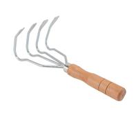Râteau à Palourdes de Bord de Mer, Manche en Bois, Acier | Râteau à Cinq Dents, Usage Plage et Jardin, Acier au Carbone, Couleur Argenté, pour Coquillages