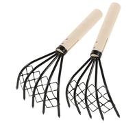 Râteau à Palourdes et Acier au Carbone 2 Pièces de Bord de Mer en Bois | Filet Intégré, Poignée Antidérapante, Double Rivetage au Joint, pour Plage et Sorties Côtières