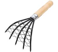 Râteau à Palourdes Manche en Bois Foncé Acier Inoxydable, avec Filet | Griffe à Tête Dentée, Renfort Double Rivet, Usage Côtier, Collecte Rapide, Prise Antidérapante