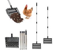 Râteau à poulailler en métal à long manche - Râteau en de 40 cm avec construction durable - Tamis à sable haute efficacité - Accessoire de ferme avec style industriel - Outil pour jardin et