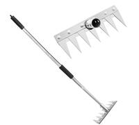 Râteau de Jardin 7 Dents avec Manche Métallique 1,2 m, Outil de Désherbage Manuel, Griffe de Jardin Portable pour Ameublir Le Sol, Désherber et Semer