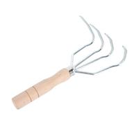 Râteau de Jardin à Quatre Dents avec Manche en Bois, Acier | Outil de Jardinage Manuel, Surface Polie sans Bavures, pour Potager, Ferme et Paillage