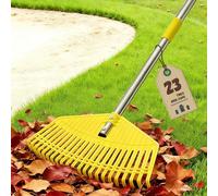 Râteau de jardin extra large de 42 cm, long manche léger pour femmes, personnes âgées, enfants, nettoyage sans effort, 23 dents flexibles pour la pelouse, râteaux réglables en plastique de 203 cm pour