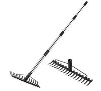 Râteau de jardin Houe 17 Dents Acier, Manche Long Ajustable 194cm | Houes-râteaux en acier à 17 dents, manche réglable 122-194 cm, acier épaissi, barres de support doubles(2m)