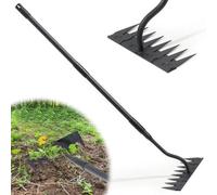 Râteau de jardin réglable Unyqoos®, avec manche long, en acier au carbone, revêtement résistant à la rouille, dents en métal, longueurs de manche disponibles : 66/102/140 cm, poignée de 2,5 cm