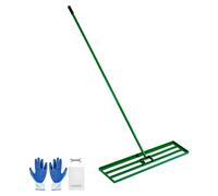 Râteau de nivellement pour pelouse - Râteau à gazon - Surface de travail 121,5 x 25,2 cm - Manche en acier de 198 cm - Gants de jardinage inclus - Pour niveler la pelouse et le sable - Pour le jardin