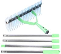 Râteau en fibres naturelles - Outil de jardinage pour pelouse - Pour enlever les herbes sauvages - Dents en acier courbées - 67 pouces - Argenté