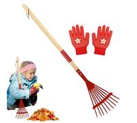 Râteau Enfant pour Feuilles,27 cm de Manche en Bois avec Dents en Métal et Gants,Petit Râteau à Feuilles - pour Exploration Plein Air Jardinage Entretien Pelouse Nivelage Sol