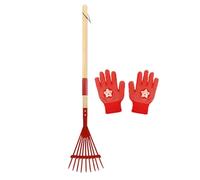 Râteau Enfant pour Feuilles | Manche en Bois Détachable de 27 Pouces avec Gants | Petit Râteau à Feuilles - pour Exploration Plein Air Jardinage Entretien Pelouse Nivelage Sol