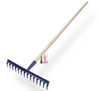 KADAX Râteau Large avec tęte renforcée, râteau ŕ Feuilles en métal, râteau ŕ Feuilles avec Long Manche en Bois, Outil de Jardin pour désherber, fertiliser, (14 Dents)