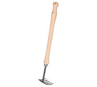 Râteau manuel idéal pour desserrer, lisser et niveler les parterres | 5 dents 70 × 85 mm, faites à la main, trempées spécialement, virole, trou de suspension, manche en hêtre 40 cm